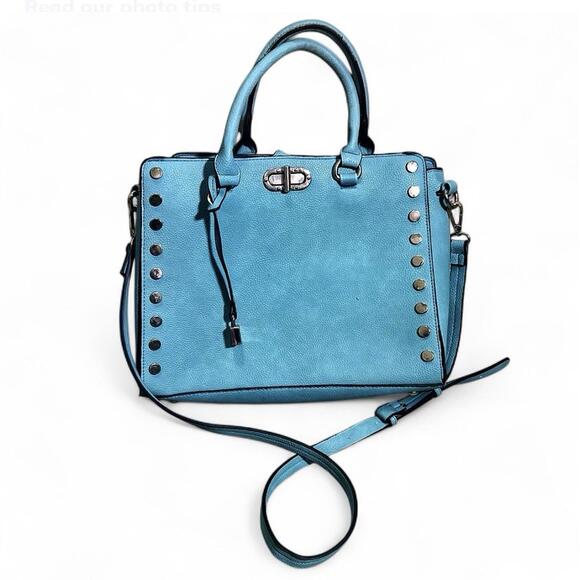 Dasein Handbags - Dasein Womens Blue Fashion Studded Large Faux Leather Satchel Crossbody Handbag
